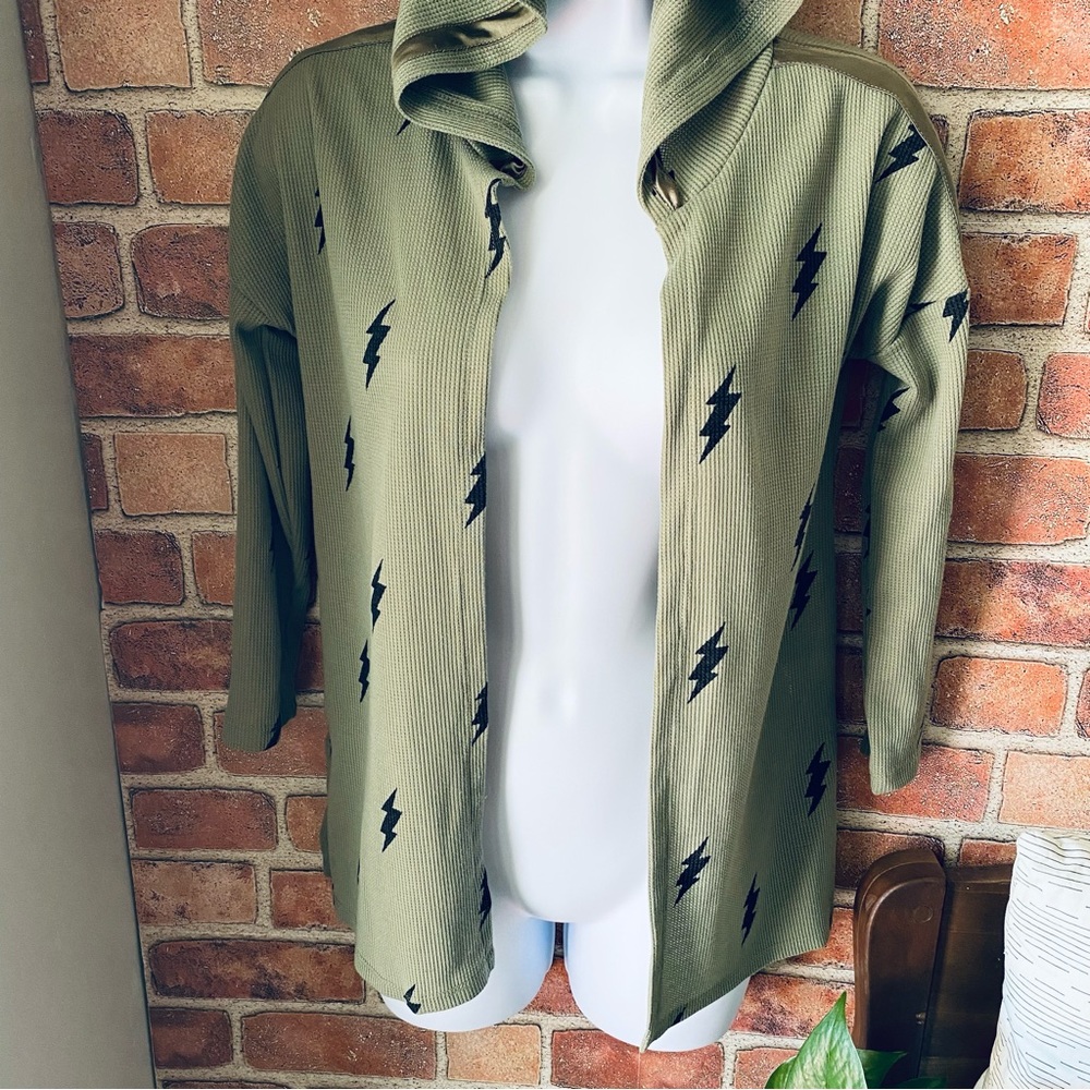 Self Esteem Hooded Lightweight waffle Knit Cardigan Sage